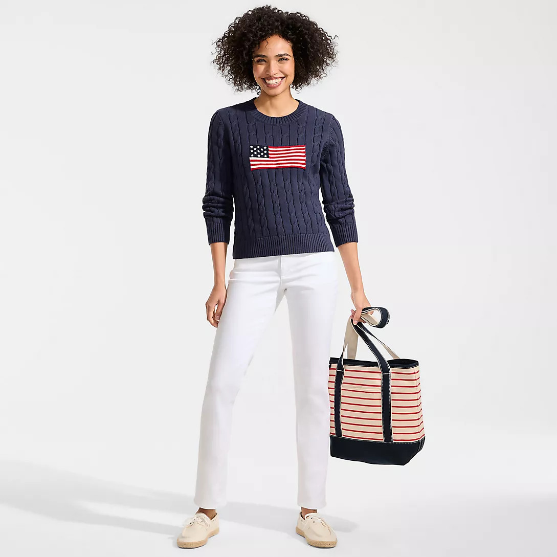 Women's American Flag Drifter Cable Sweater | Lands' End (US)