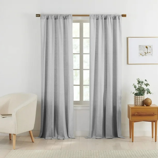 Gap Home Yarn Dyed Chambray Organic Cotton Window Curtain Pair, Gray, 48x84 - Walmart.com | Walmart (US)
