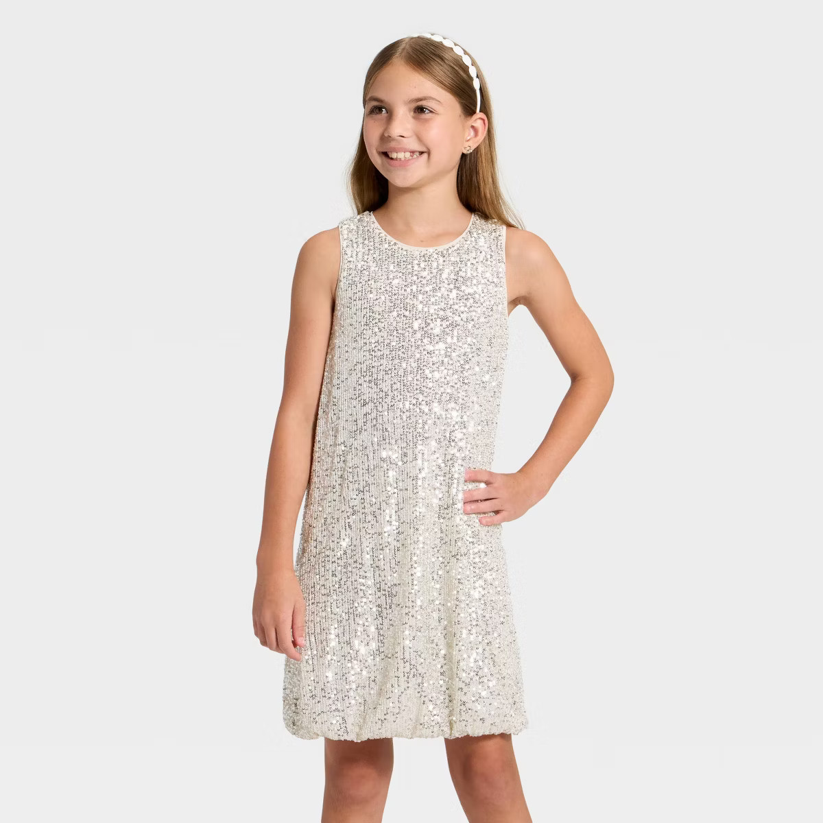 Girls' Sequin Bubble Dress - Cat & Jack™ Light Silver XXL | Target