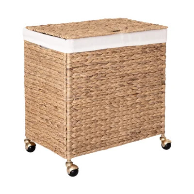 Sustainable Handwoven Lidded Rolling Laundry Sorter Hamper, Water Hyacinth | Wayfair North America