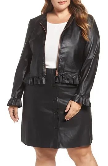 Plus Size Women's Elvi Faux Leather Frill Jacket | Nordstrom