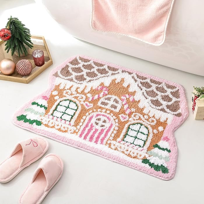 TRUEDAYS Christmas Bathroom Rug - Gingerbread House Rug, Absorbent Bath Mat for Bathroom & Tub No... | Amazon (US)