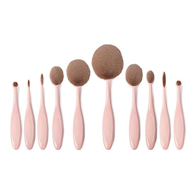 Vanity Planet Blend Party Set of 10 Oval Makeup Brushes, Pucker-up Pink | Amazon (US)