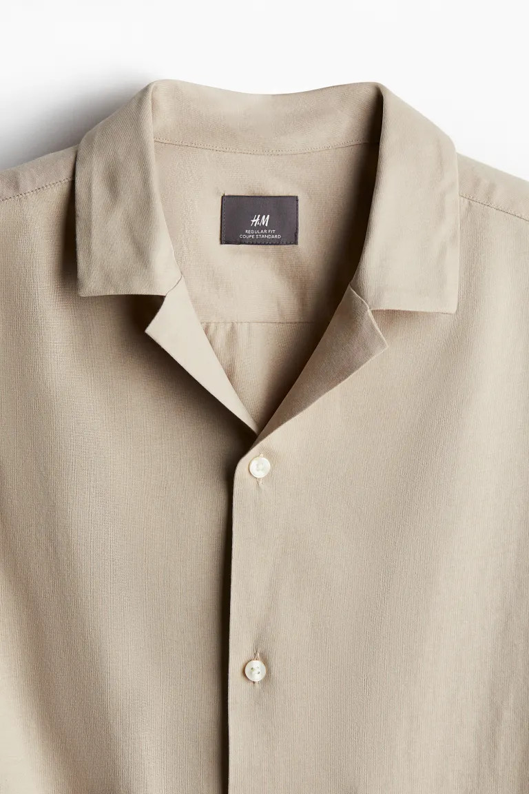 Regular Fit Pima Cotton Resort Shirt - Short sleeve - Regular length - Beige - Men | H&M US | H&M (US + CA)