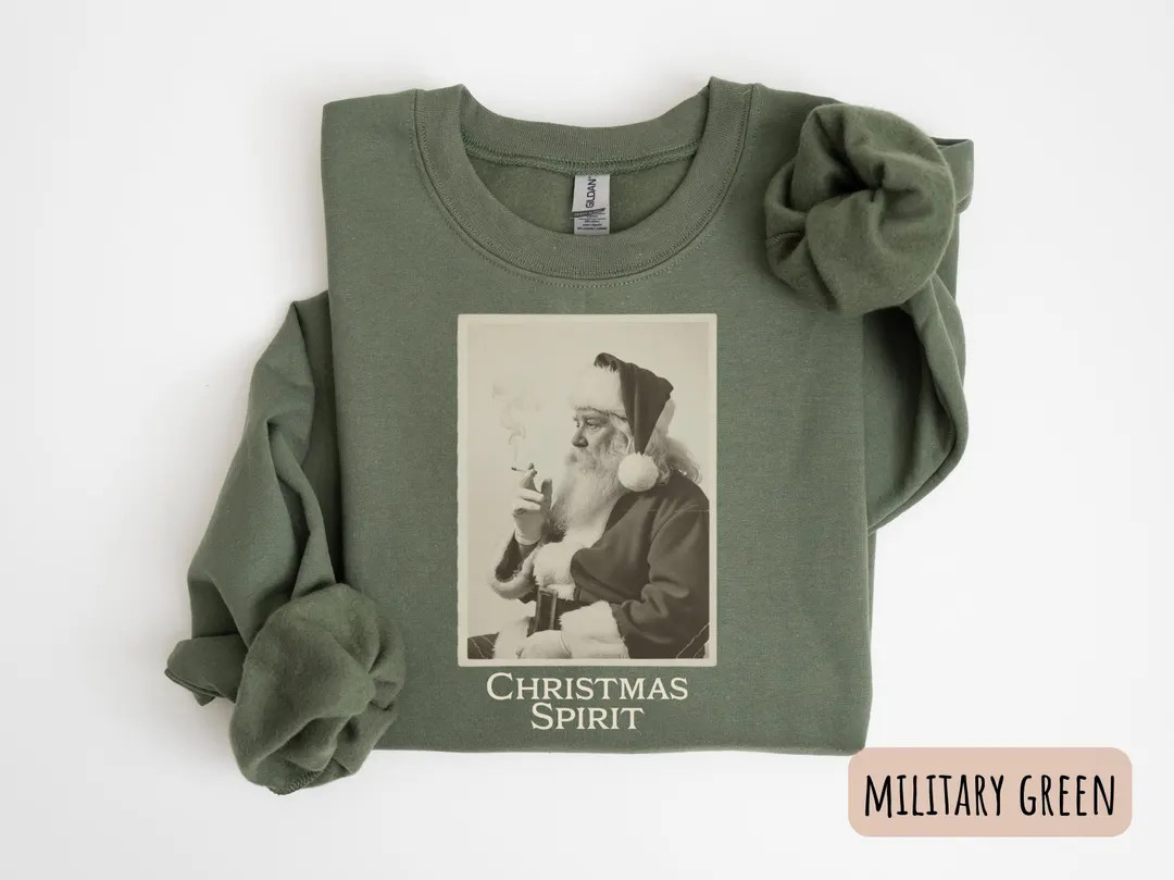 Vintage Santa Sweatshirt, Christmas Spirit Crewneck, Retro Holiday Pullover, Funny Santa Smoking ... | Etsy (US)