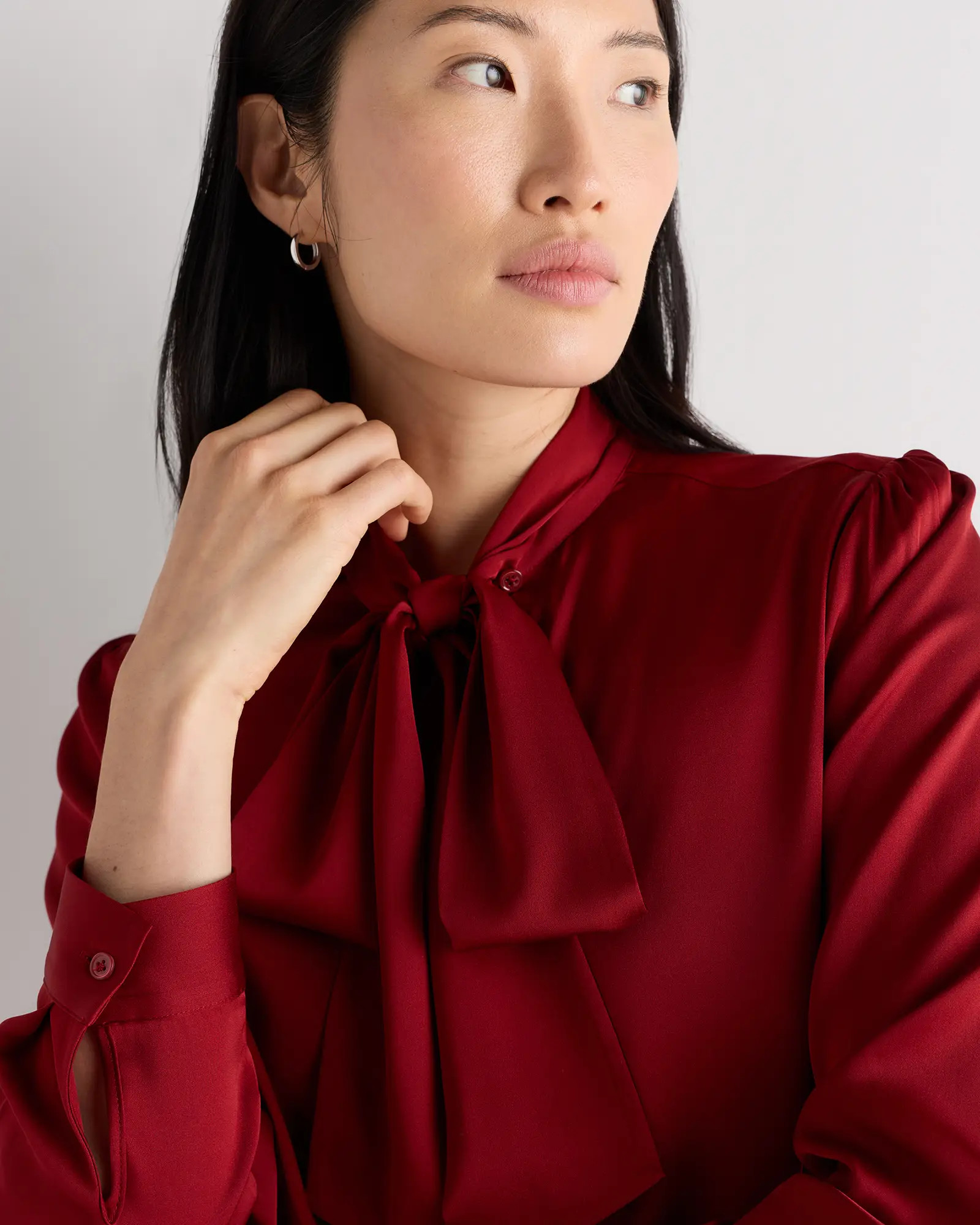 Washable Stretch Silk Tie Neck Blouse | Quince