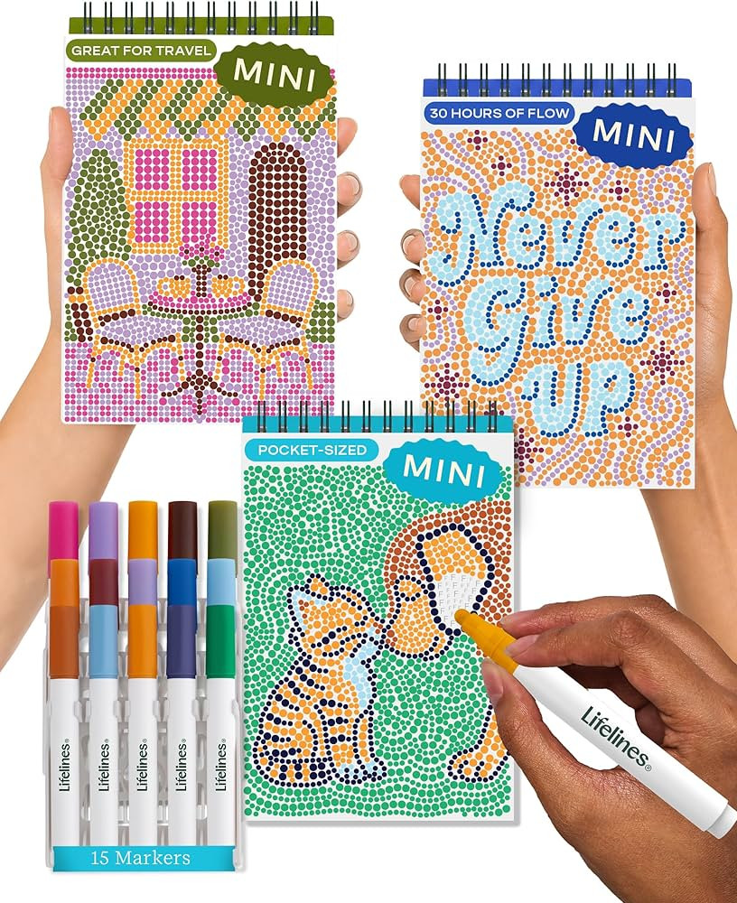 Lifelines FlowArt Mini Activity Pads, 3-Pack - Guided Dot-by-Letter Art Meditations with Markers ... | Amazon (US)