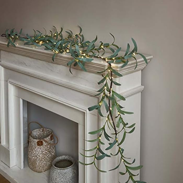 LITBLOOM Lighted Olive Garland Battery Operated with Timer 96 Fairy Lights 6FT, Artificial Greenery  | Amazon (US)