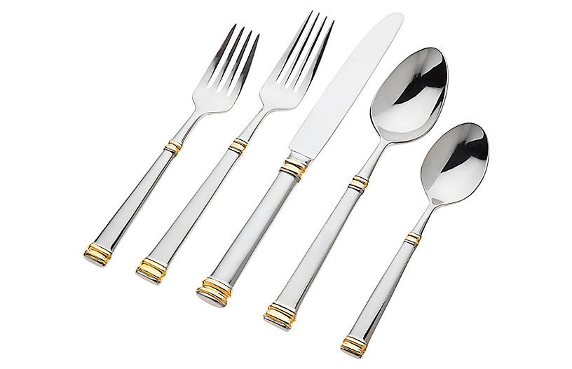 45-Pc Bramasole Flatware Set - Silver/Gold - Ricci | One Kings Lane