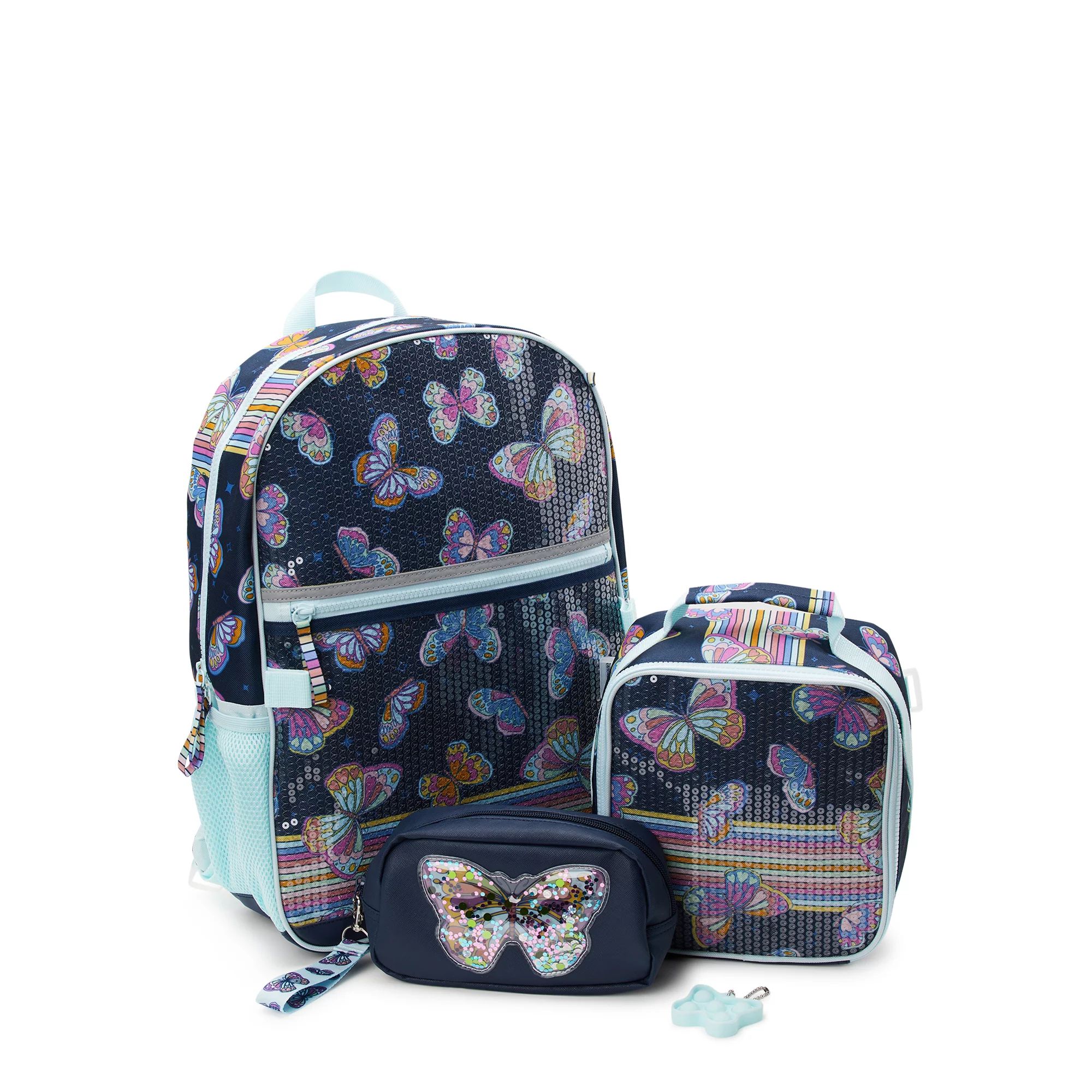 Wonder Nation Kids 17" Laptop Backpack and Lunch Tote Set, 4-Piece, Butterfly Print Blue Cove | Walmart (US)