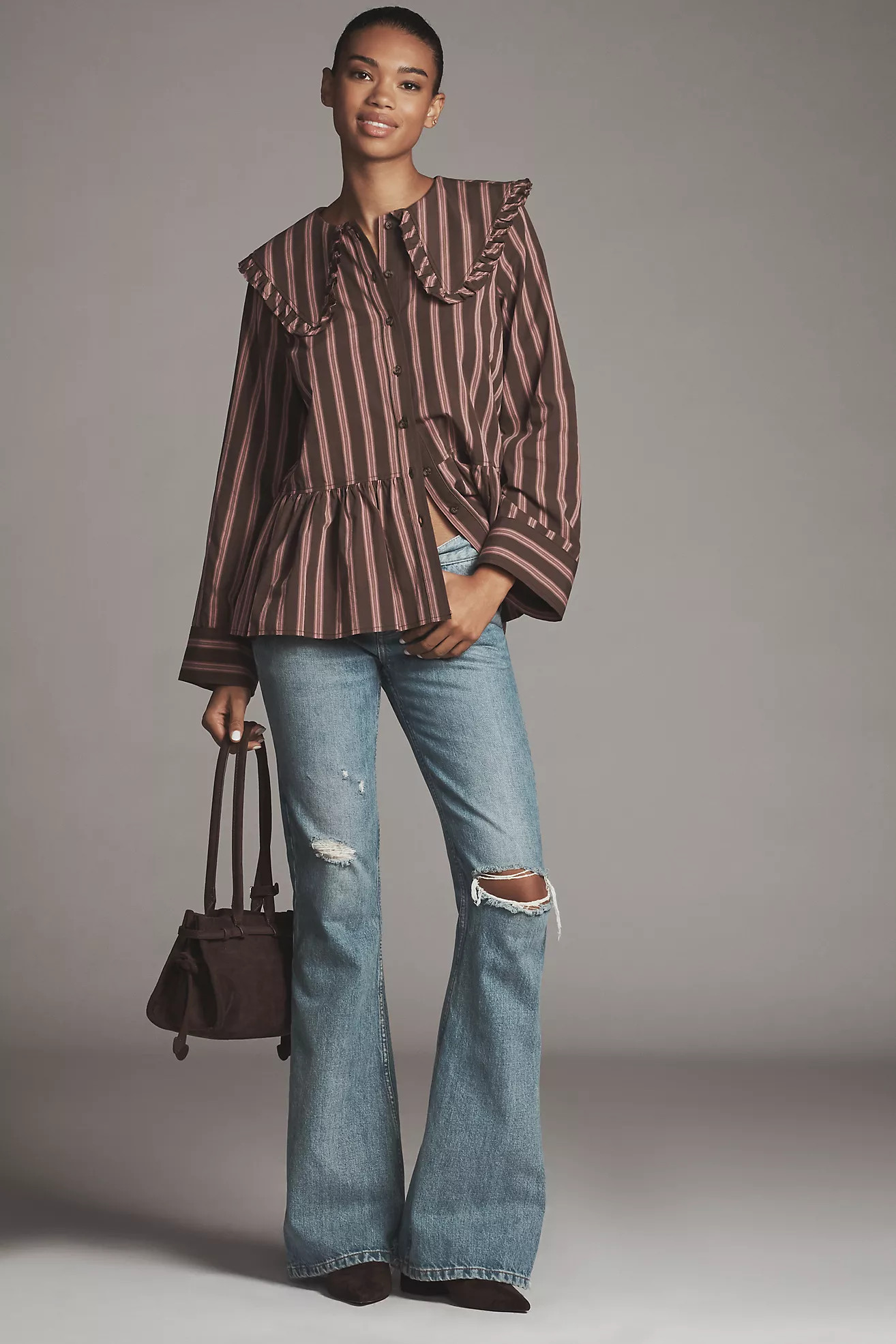 Maeve Cotton Long-Sleeve Collared Blouse | Anthropologie (US)