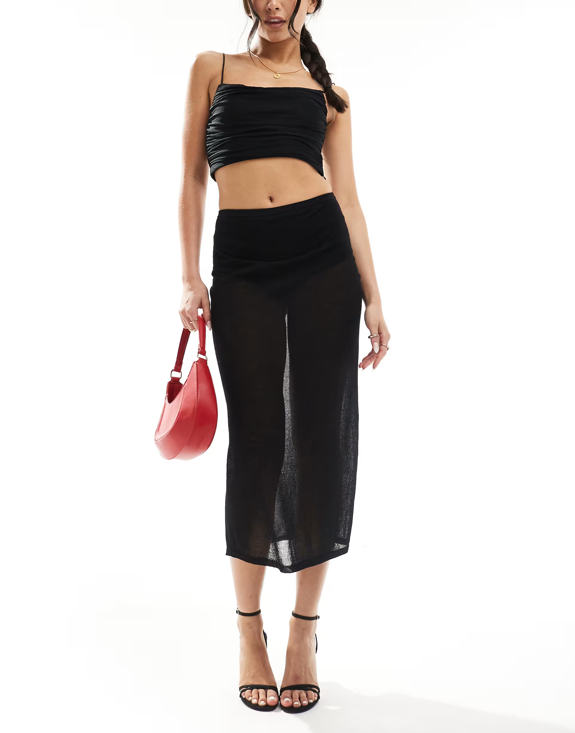 & Other Stories sheer knit midi skirt with high waist knicker pants in black | ASOS (Global)