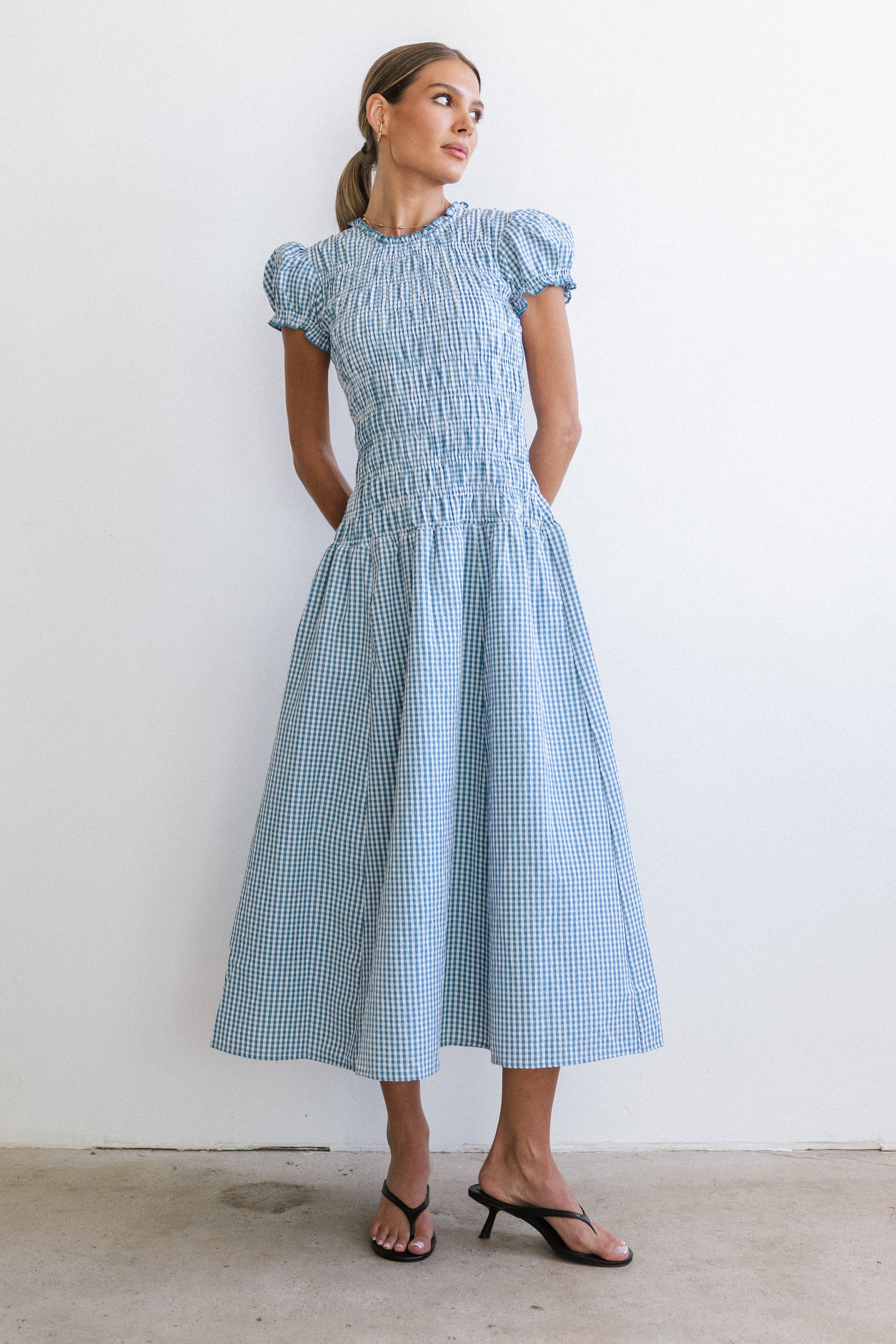 Opal Gingham Maxi Dress in Blue | Böhme US
