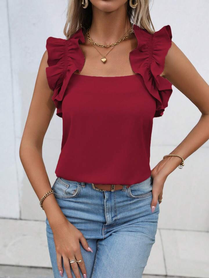 SHEIN Clasi Sleeveless Blouse With Ruffle Trim | SHEIN