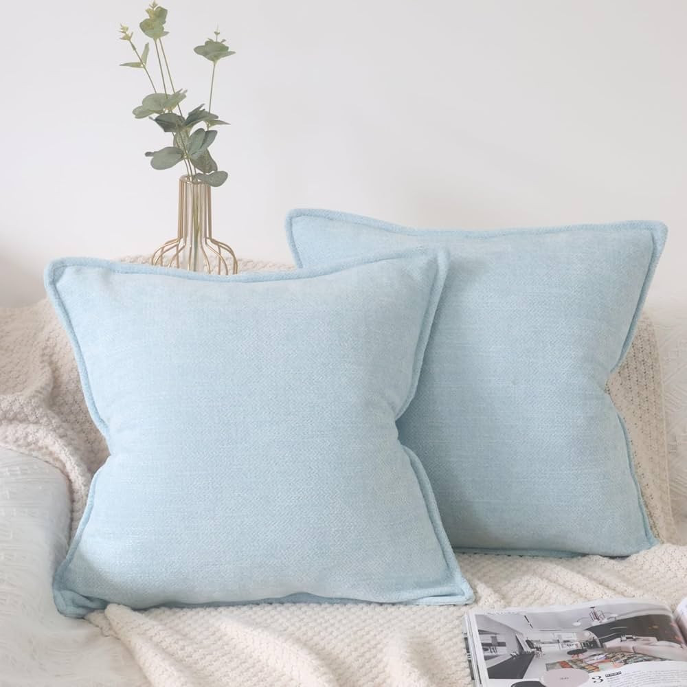 OYIMUA Light Blue 18x18 Chenille Throw Pillow Covers Set of 2 | Farmhouse Decorative Pillowcases ... | Amazon (US)