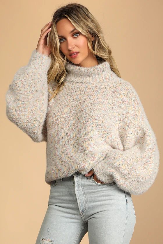 Get Creative Cream Multi Oversized Turtleneck Sweater | Lulus (US)
