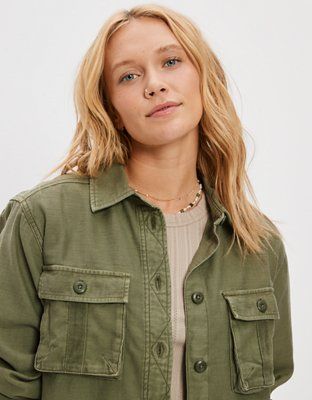 AE Long-Sleeve Cargo Button-Up Shirt | American Eagle Outfitters (US & CA)