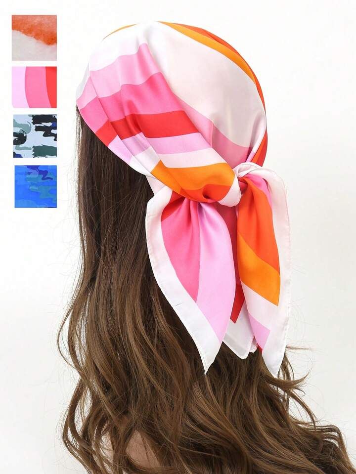 1pc Gradient Color Printed Silk Bandana Scarf Square Head Wrap Bag Accessory Decorative Scarf Sui... | SHEIN