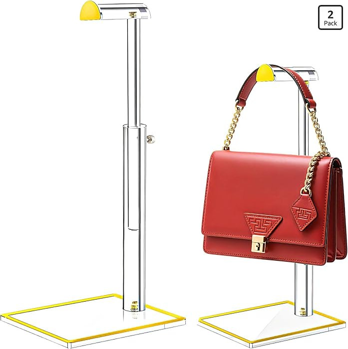 2 Pack Acrylic Handbag Display Stand, Gold Trim Clear Purse Holder 14"-24" Adjustable Height Thic... | Amazon (US)