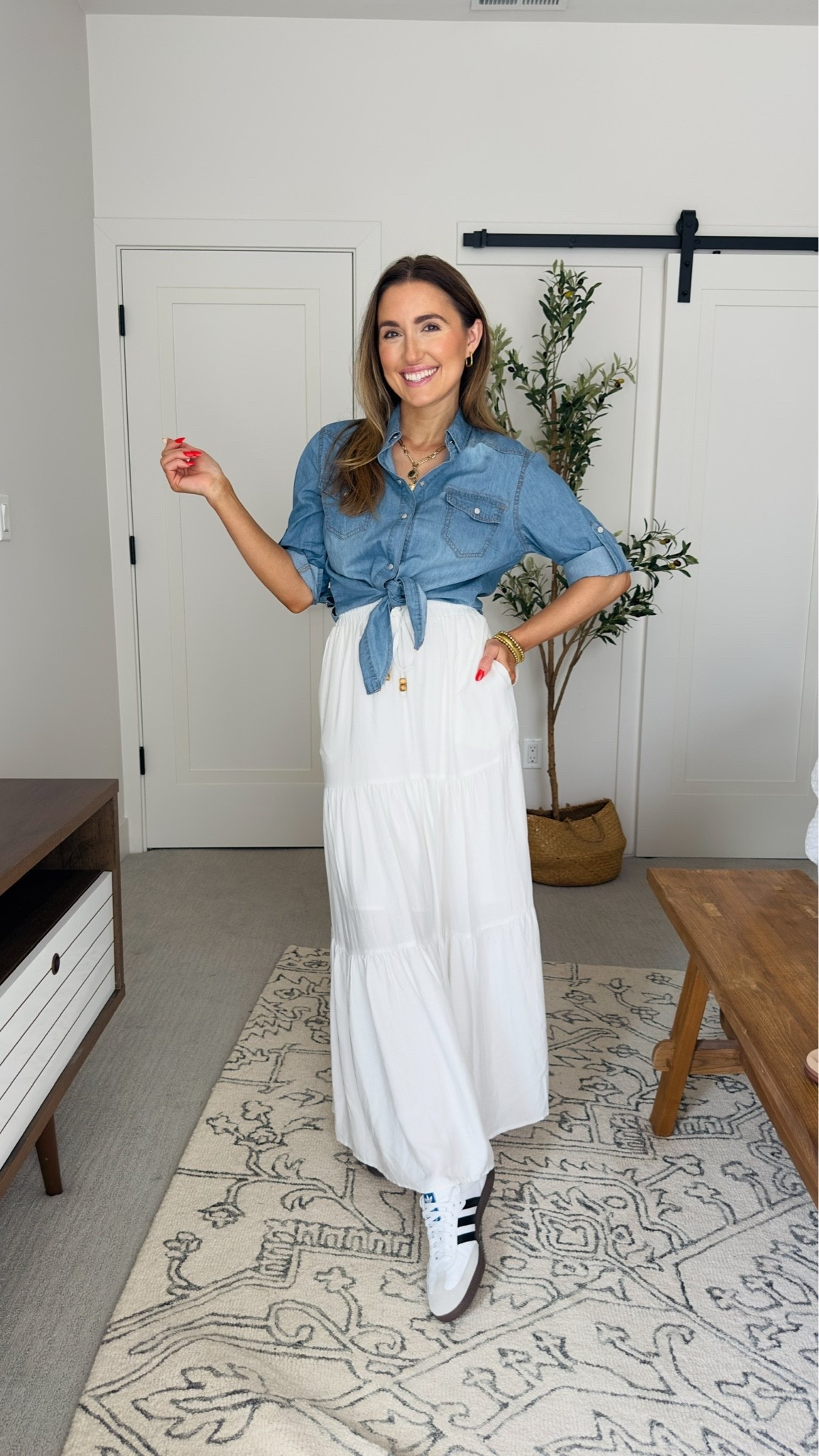 Loving this Amazon spring outfit! casual spring outfit, denim top, maxi skirt, white skirt. Amazon spring OOTD, outfit idea for spring, amazon fashion, amazon spring finds 

 #LTKootd #LTKmomlife #LTKSeasonal
