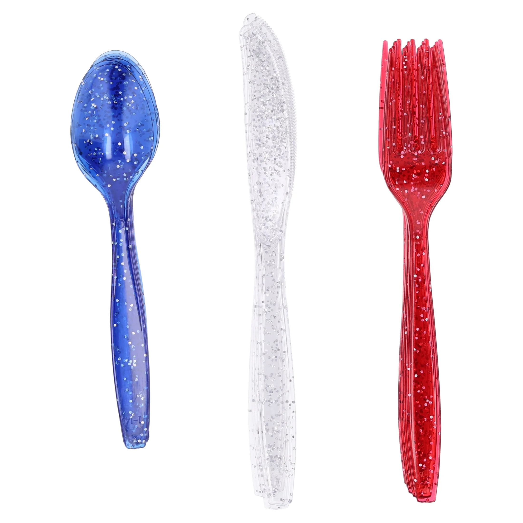Way To Celebrate Disposable Glitter Cutlery Set, Patriotic Red/White/Blue, 18 Pieces - Walmart.co... | Walmart (US)