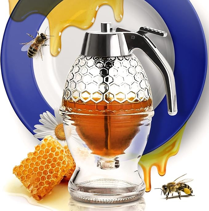Honey Dispenser – No Drip Glass with Stand – Honey Jar – Clear Glass Honey Container with D... | Amazon (US)