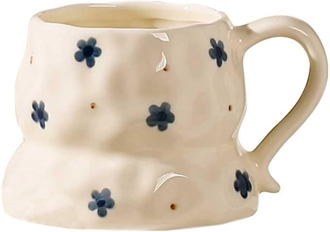 Handmade Ceramic Coffee Mug with Cute Flower Hearts Pattern Tea Cup- 11oz Unique Artistic Coffee ... | Amazon (US)