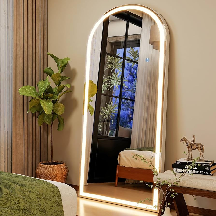 GLSLAND 26"x68" Arched LED Full Length Mirror with Lights Wall Mounted/Standing, Dimmable Floor L... | Amazon (US)