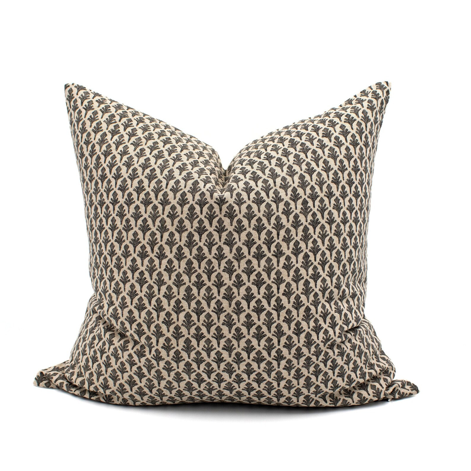 Muted Brown Lumbar Block Print Pillow Cover Dark Grey Brown Pillow Floral Block Print Pattern Cus... | Etsy (US)