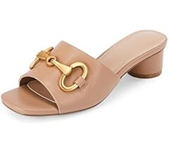 Coutgo Women's Chunky Round Heel Slides Square Peep Toe Slip On Single Band Comfortable Sandals | Amazon (US)