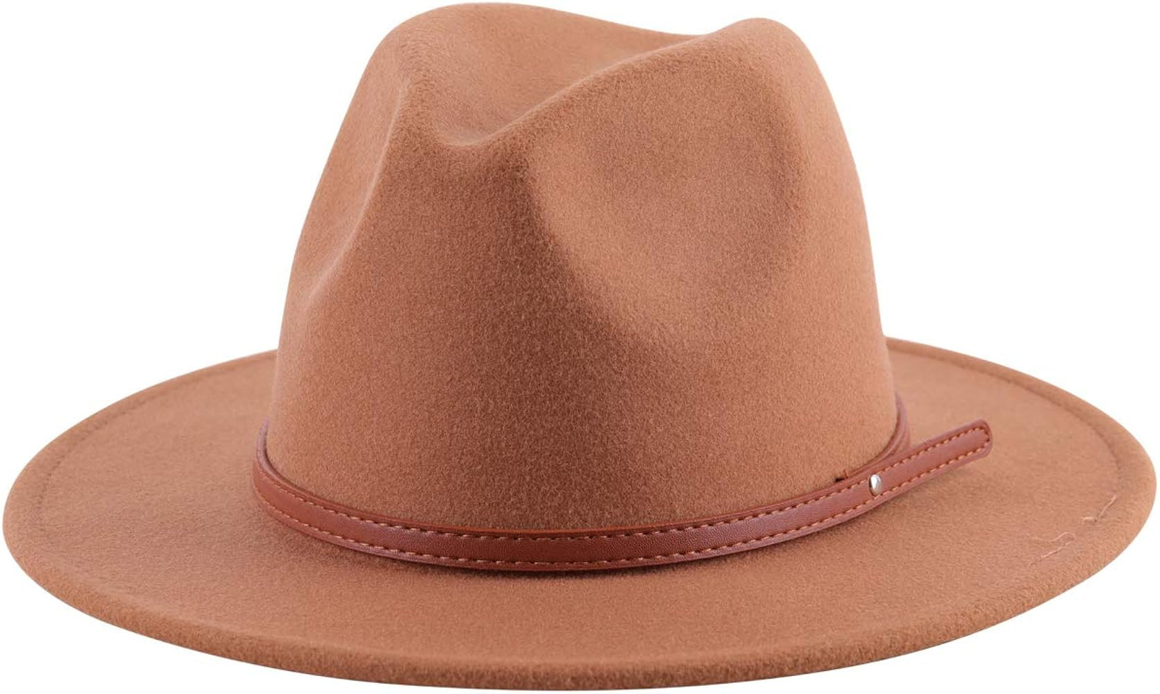 Women Wide Brim Warm Wool Fedora Hat Retro Style Belt Panama Hat | Amazon (US)