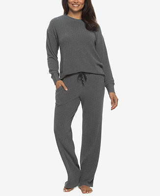 Felina Women's Regular Serena Crew Neck Pullover Brushed Rib Lounge Set - Macy's | Macy's