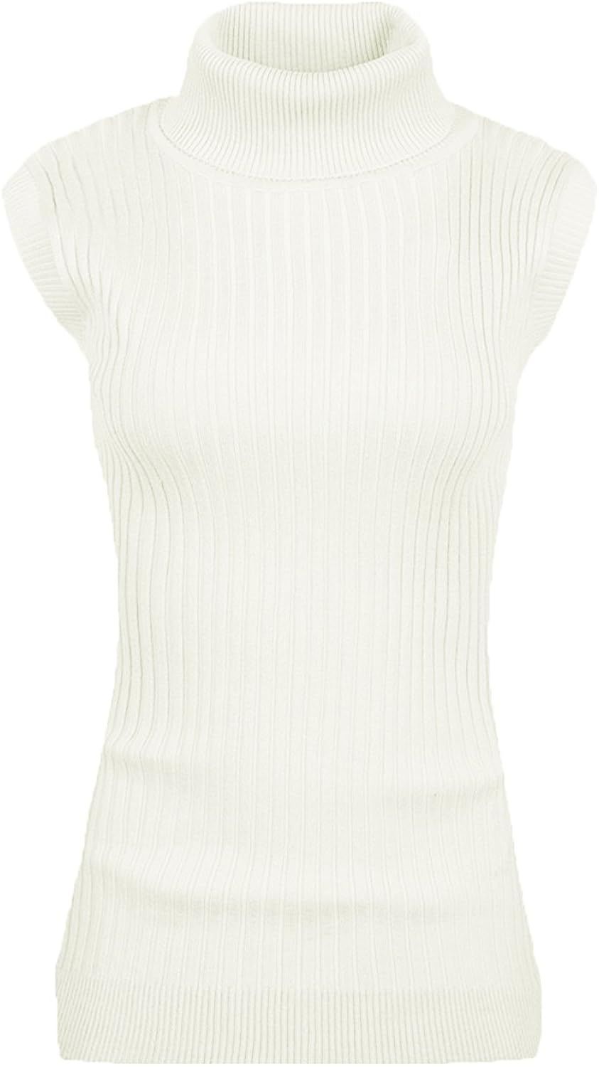 v28 Women Sleeveless High Neck Turtleneck Stretchable Knit Sweater Top | Amazon (US)