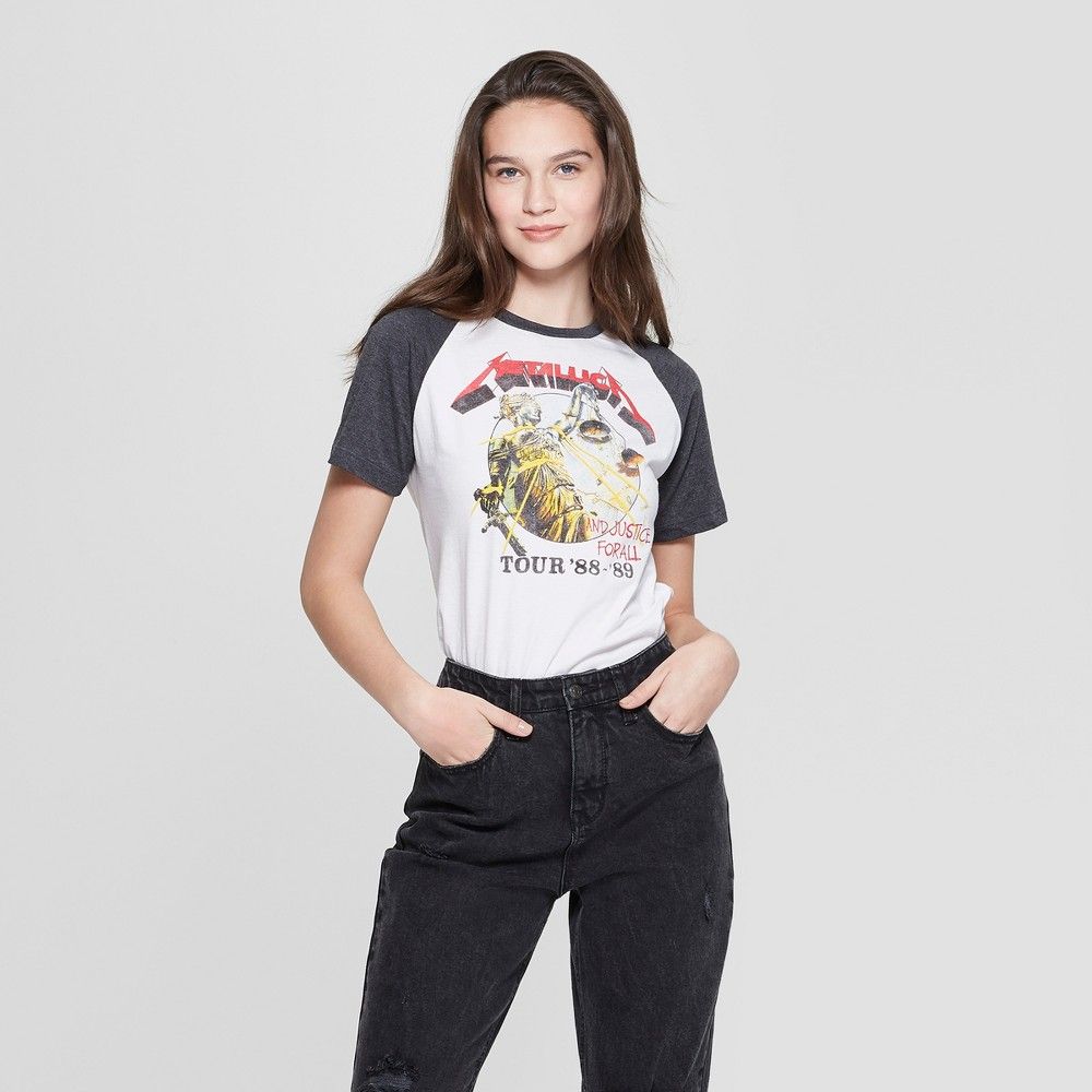 Women's Metallica Short Sleeve Raglan Graphic T-Shirt - White XL | Target
