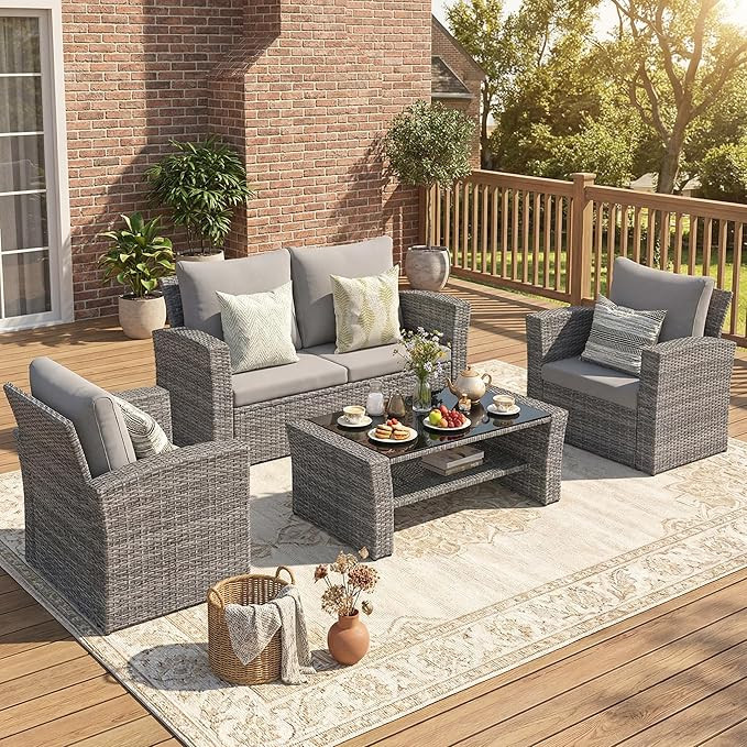 Wisteria Lane Patio Furniture Set, Wicker Outside Outdoor Furniture for All Weather, Patio Sofa w... | Amazon (US)