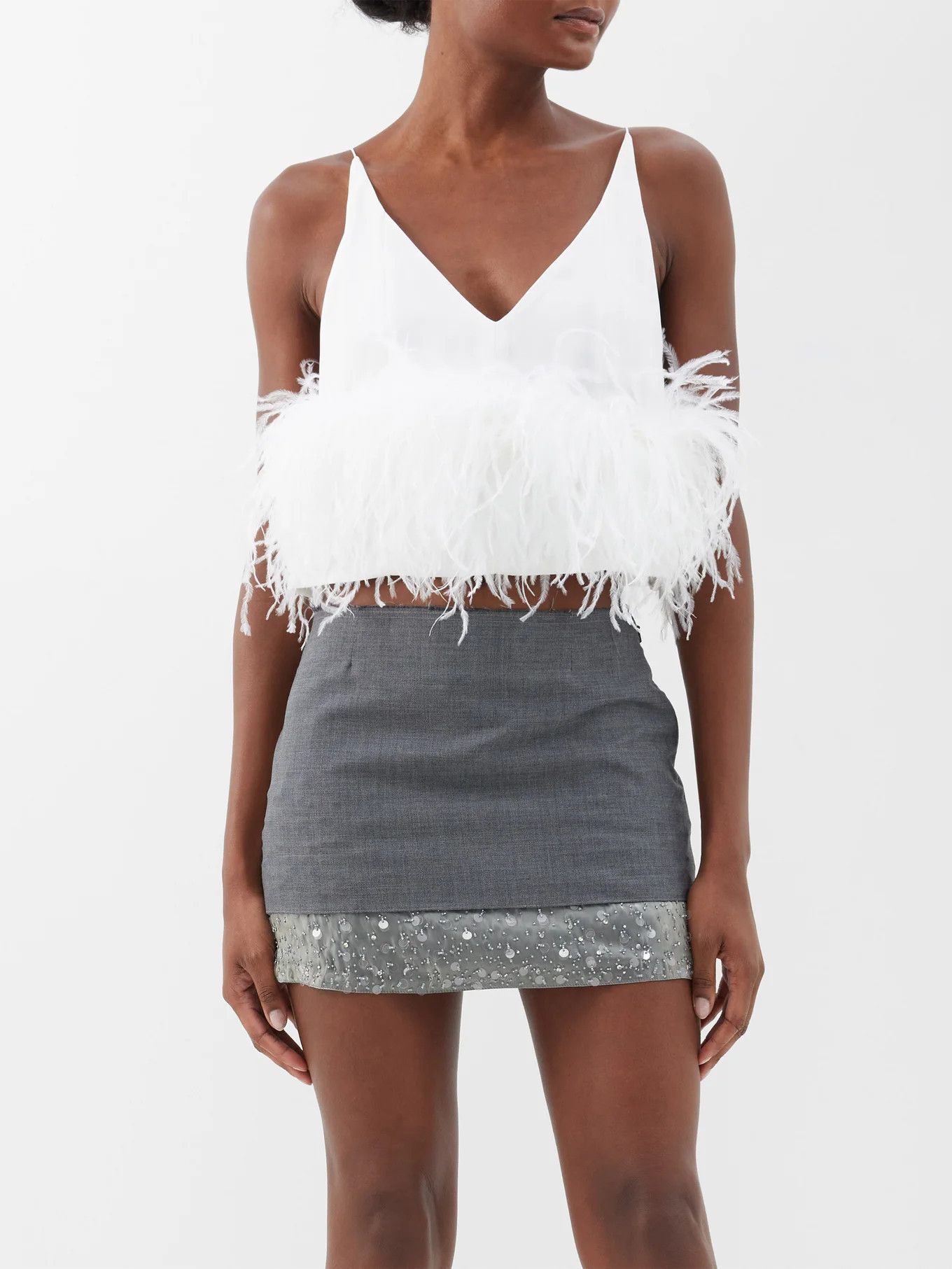 Poppy feather-trim crepe cropped top | Matches (UK)