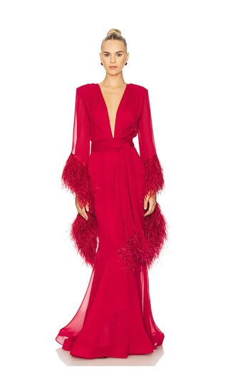 Bronx and Banco Geisha V-Neck Gown in Red. - size S | Revolve Clothing (Global)