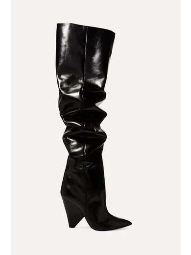 Saint Laurent - Niki Glossed-leather Over-the-knee Boots - Black | NET-A-PORTER (UK & EU)