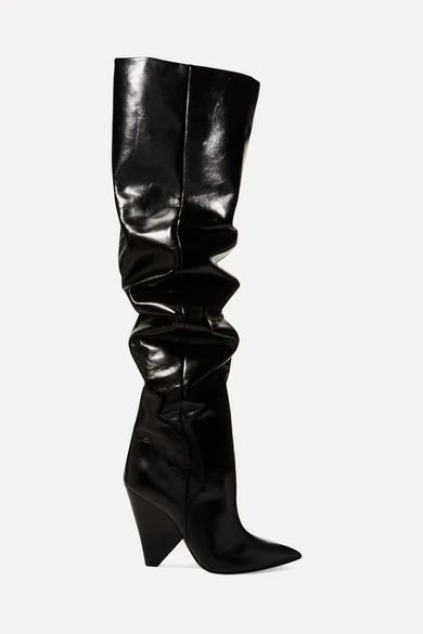 Saint Laurent - Niki Glossed-leather Over-the-knee Boots - Black | NET-A-PORTER (UK & EU)