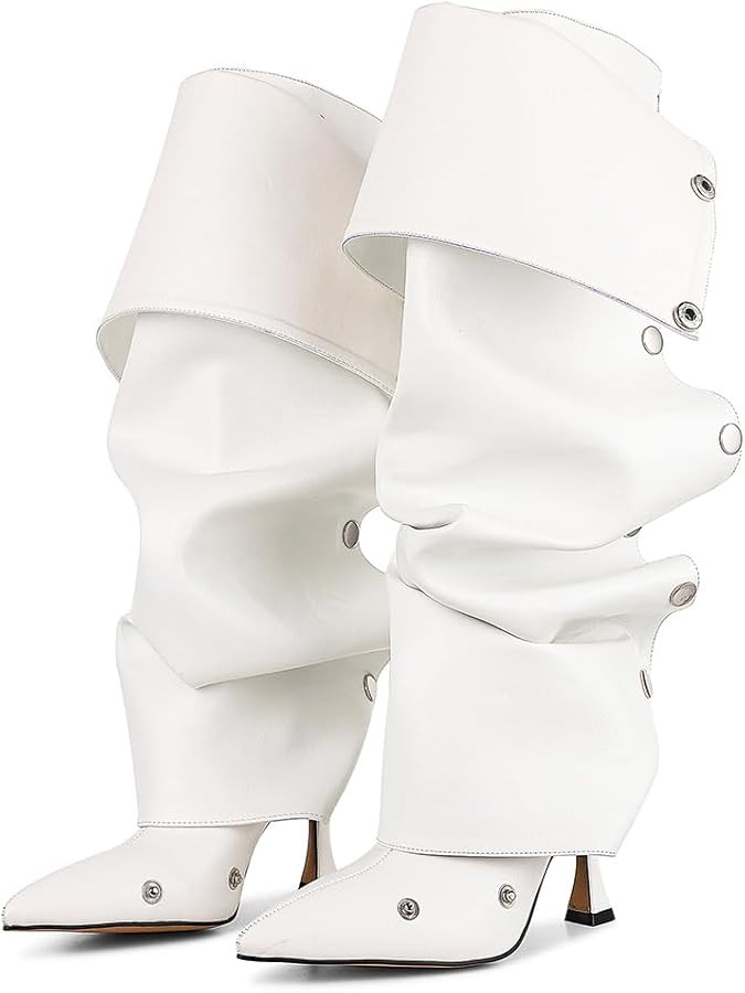 VOMIRA Women's Knee High Boots Stiletto Boots Pointed Toe High Heels Wide Calf Ruched Slouchy Boo... | Amazon (US)