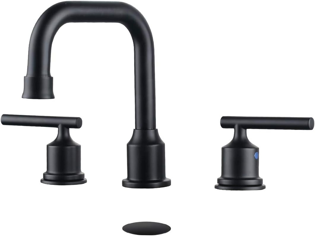 WOWOW Two Handles Widespread 8 inch Bathroom Faucet Black 3 Pieces Basin Faucets 360 Degree Swive... | Amazon (US)