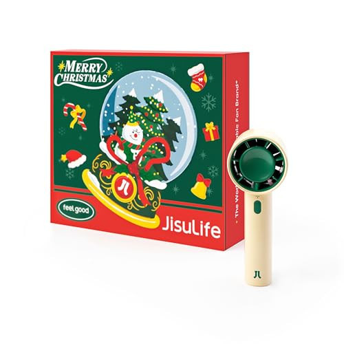 JISULIFE Portable Handheld Fan - Christmas Festivities Gift, 4000mAh Mini Rechargeable Fan with Neck Strap, Stickers, Christmas Stockings, Ideal for Travel, Camping. Gift for Women, Men, Kids (Beige) | Amazon (US)