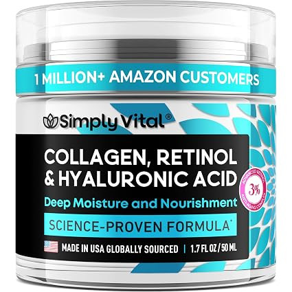 SimplyVital Collagen, Retinol & Hyaluronic Acid Cream - Anti-Aging Face Moisturizer for Face, Nec... | Amazon (US)