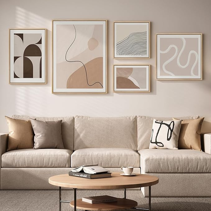 Amazon.com: Large Framed Neutral Abstract Wall Art for Living Room, 5 Piece Beige Brown Canvas Pr... | Amazon (US)