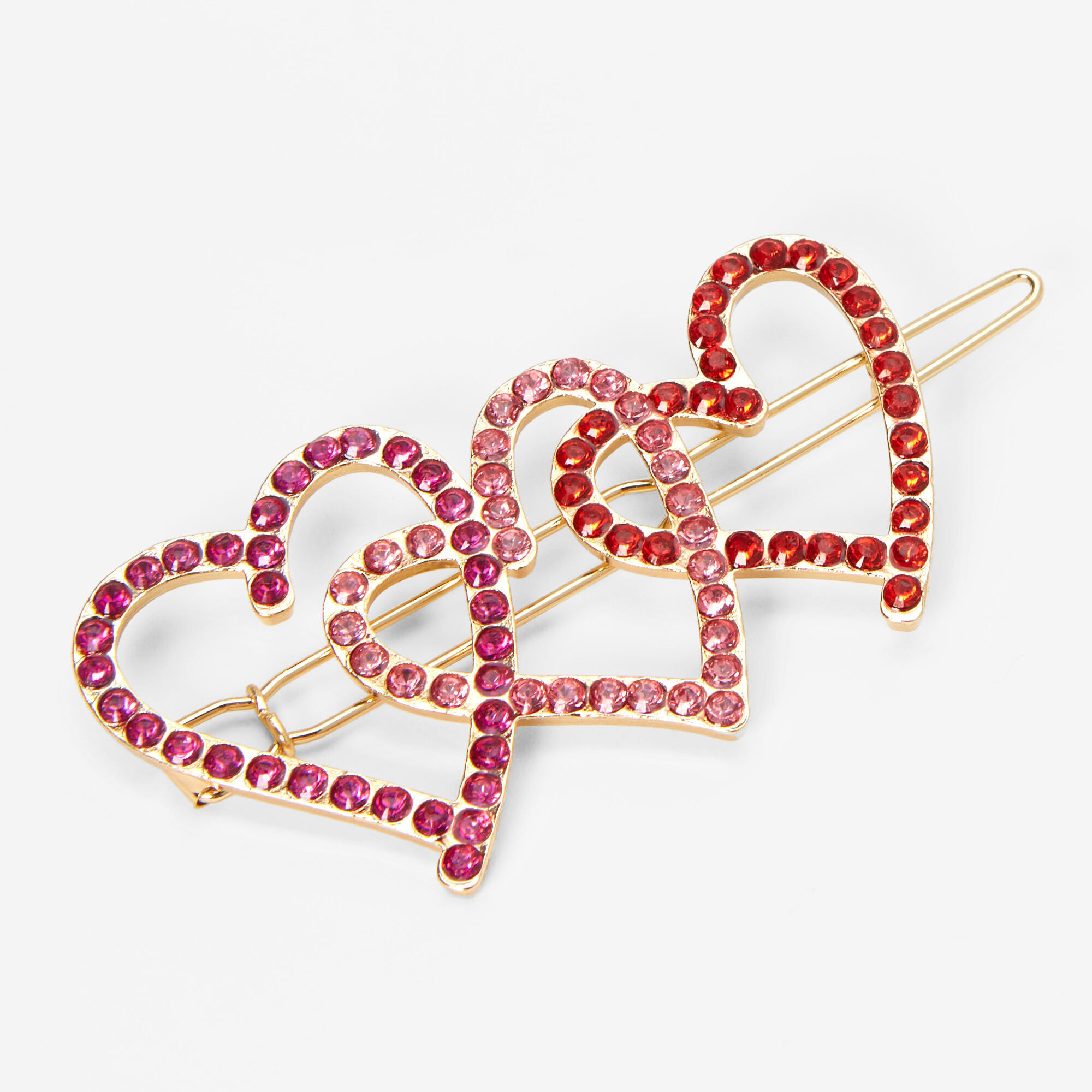 Pink & Red Crystal Heart Trio Hair Barrette | Claire's (US)