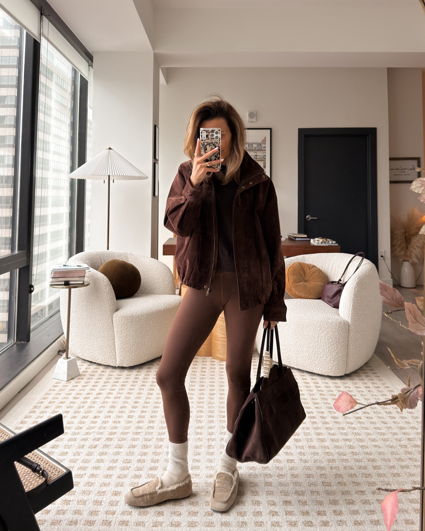 Pilates outfit - found a very similar suede jacket to mine from Zara - by far one of the best purchases I made this season! 
Suede tote Zara also 

#LTKfitnessgoals #LTKActive #LTKootd