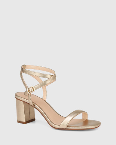 Carelinah Champagne Metallic Leather Block Heel Sandal | Wittner