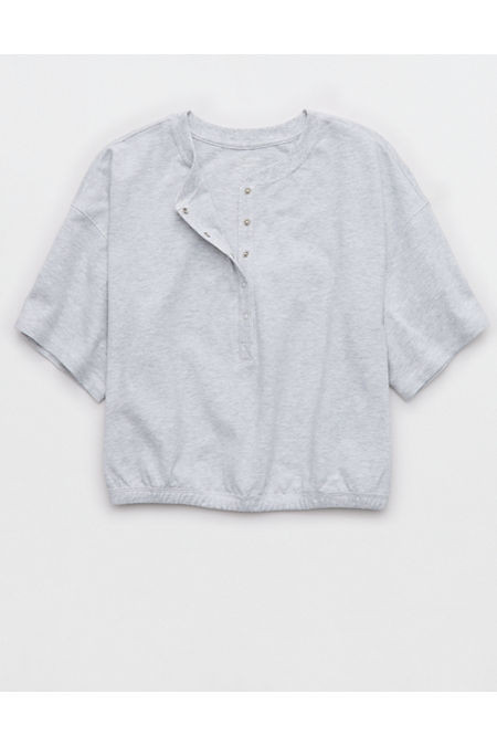 OFFLINE By Aerie Pique Henley Short Sleeve T-Shirt Women's Light Heather Gray XXS | Aerie