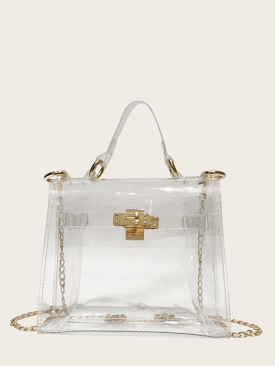 Twist Lock Clear Chain Satchel Bag | SHEIN