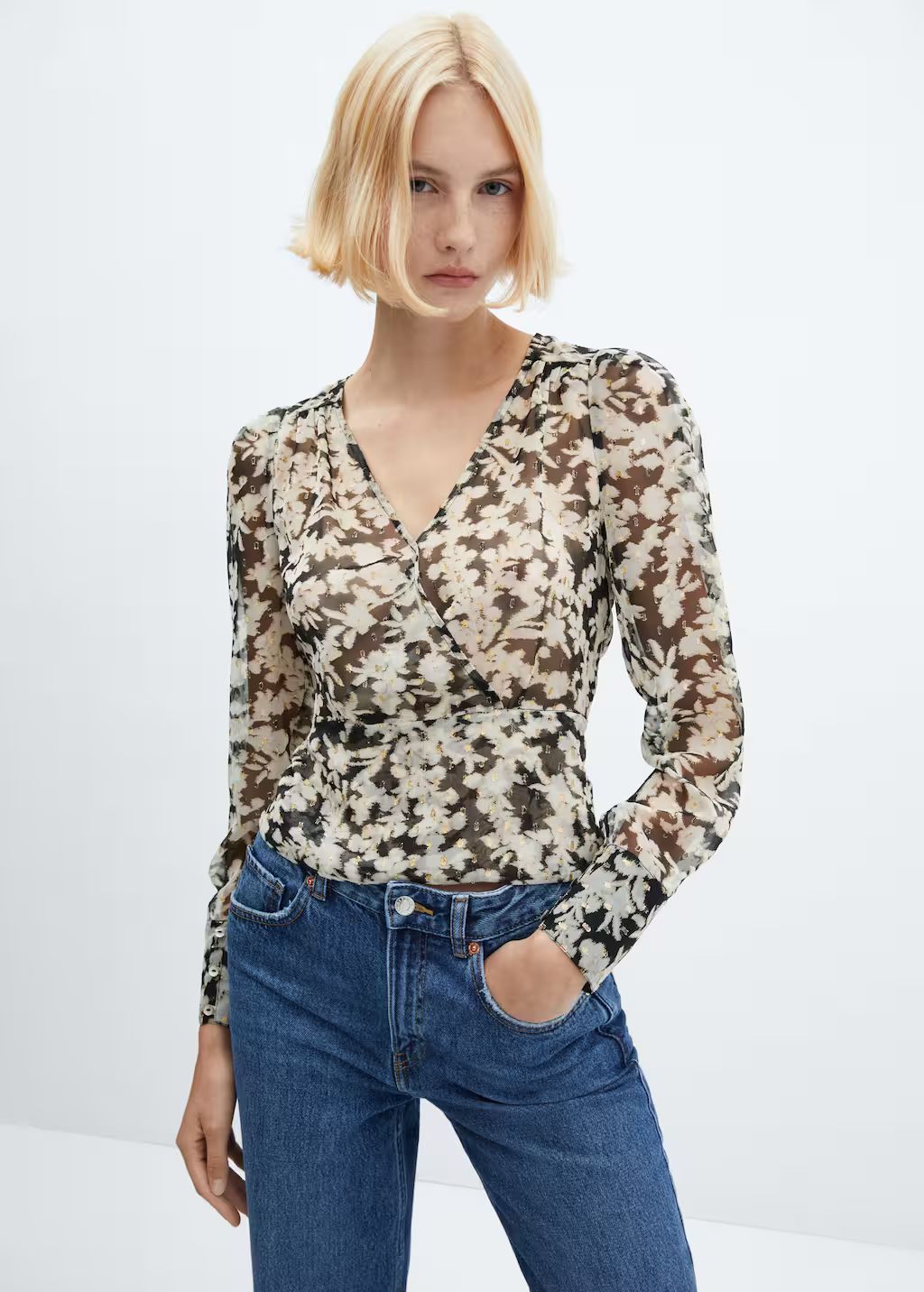 Floral print crossover blouse -  Women | Mango USA | MANGO (US)
